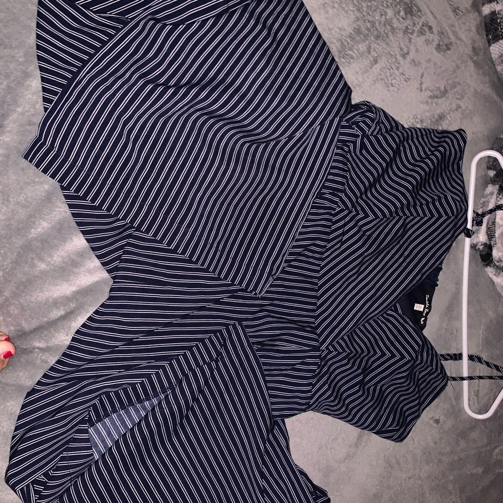 Navy blue and white striped jumpsuit